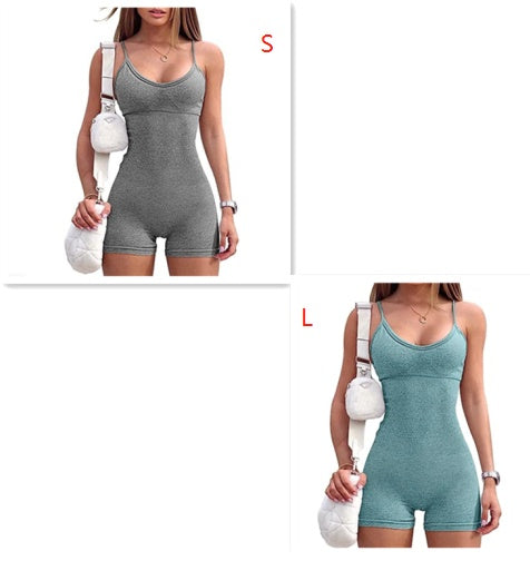 Women Spaghetti Yoga Strap Shorts Jumpsuit Sports For Workout