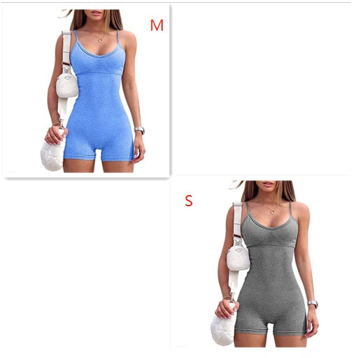 Women Spaghetti Yoga Strap Shorts Jumpsuit Sports For Workout