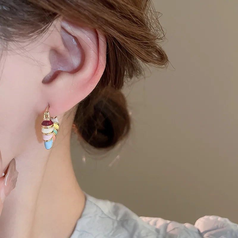 Candy Colorful Heart Hollow Hoop Earrings for Women Korean Sweet Design Sense Ear Buckle Cute Fashion Temperament Party Jewelry