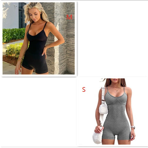 Women Spaghetti Yoga Strap Shorts Jumpsuit Sports For Workout