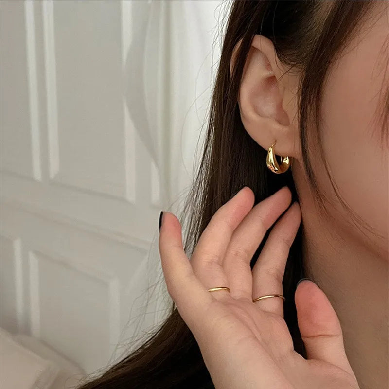 ANENJERY Geometric Small Hoop Earrings for Women Creative Simple Golden Silver Color Huggies Gift Jewelry