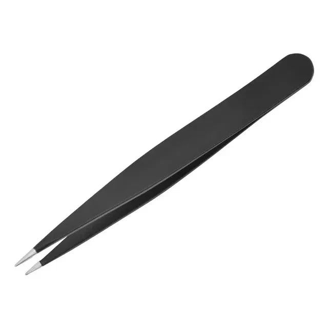 Stainless Steel Black Eyebrow Tweezer with Slant and Flat Point Beauty Tools for Eyelash Tweezer & Ingrown Hair Removal