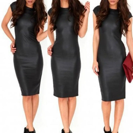 Women Summer Sexy Party Strapless Bodycon Pu Leather Slim Package Hip Black Club Party Mini Short Dress Sundress Female Clothing