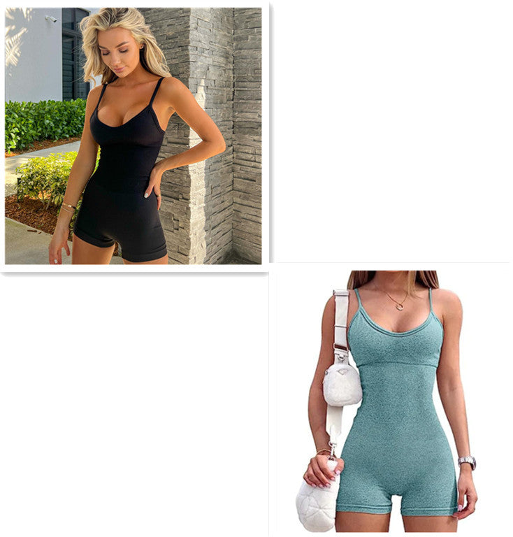 Women Spaghetti Yoga Strap Shorts Jumpsuit Sports For Workout