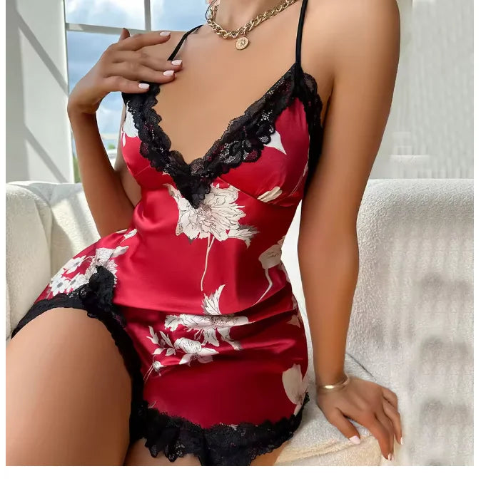 Sexy Backless Mini Female Nightgown Lingerie Summer Chemise Sleepwear Suspender Nightdress White Satin Lace Home Wear Loungewear