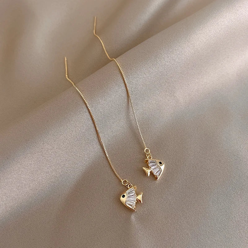 Exquisite Drop Ear Line Long Hanging Earrings For Women Zircon Crystal Bee Butterfly Flower Piercing Earing Accessories Jewelry