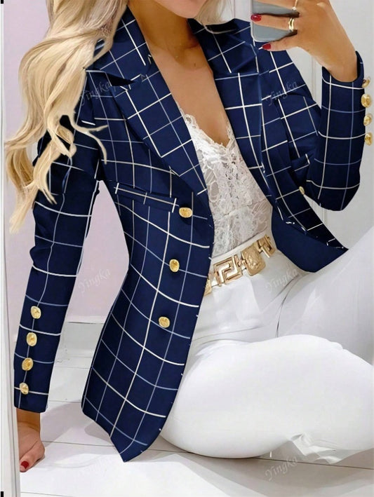 Smart-Casual Plaid Blazer for Modern Women