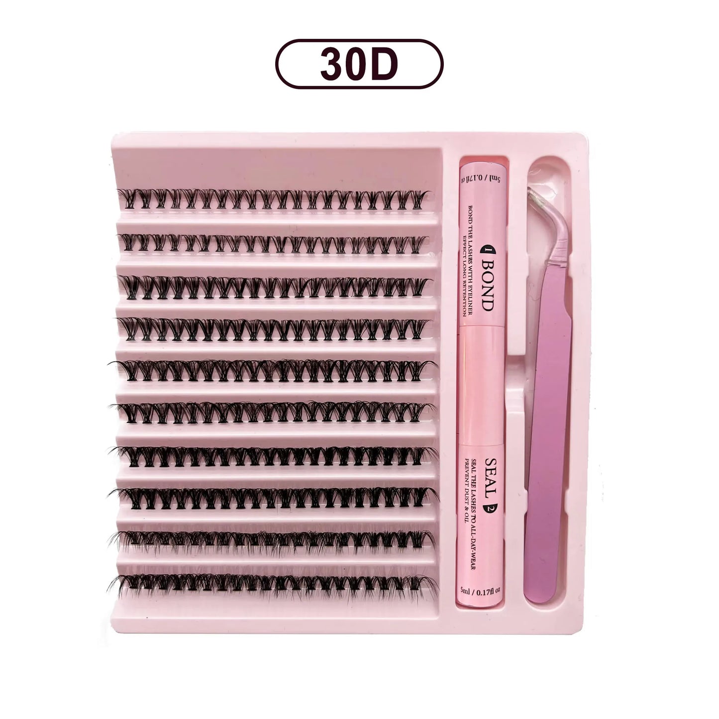 DiY Cluster Lashes Kit 200 Pcs: 8-16mm Mixed, Bond & Seal Glue, Tweezers for Natural Self Application Look