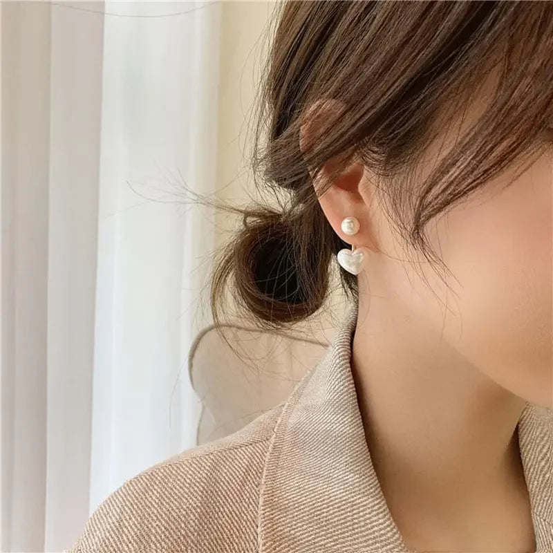 Imitation Pearl Heart Round Geometric Smooth Surface Dangle Earrings for Women Elegant Versatile Ear Fashion Jewelry Wholesale